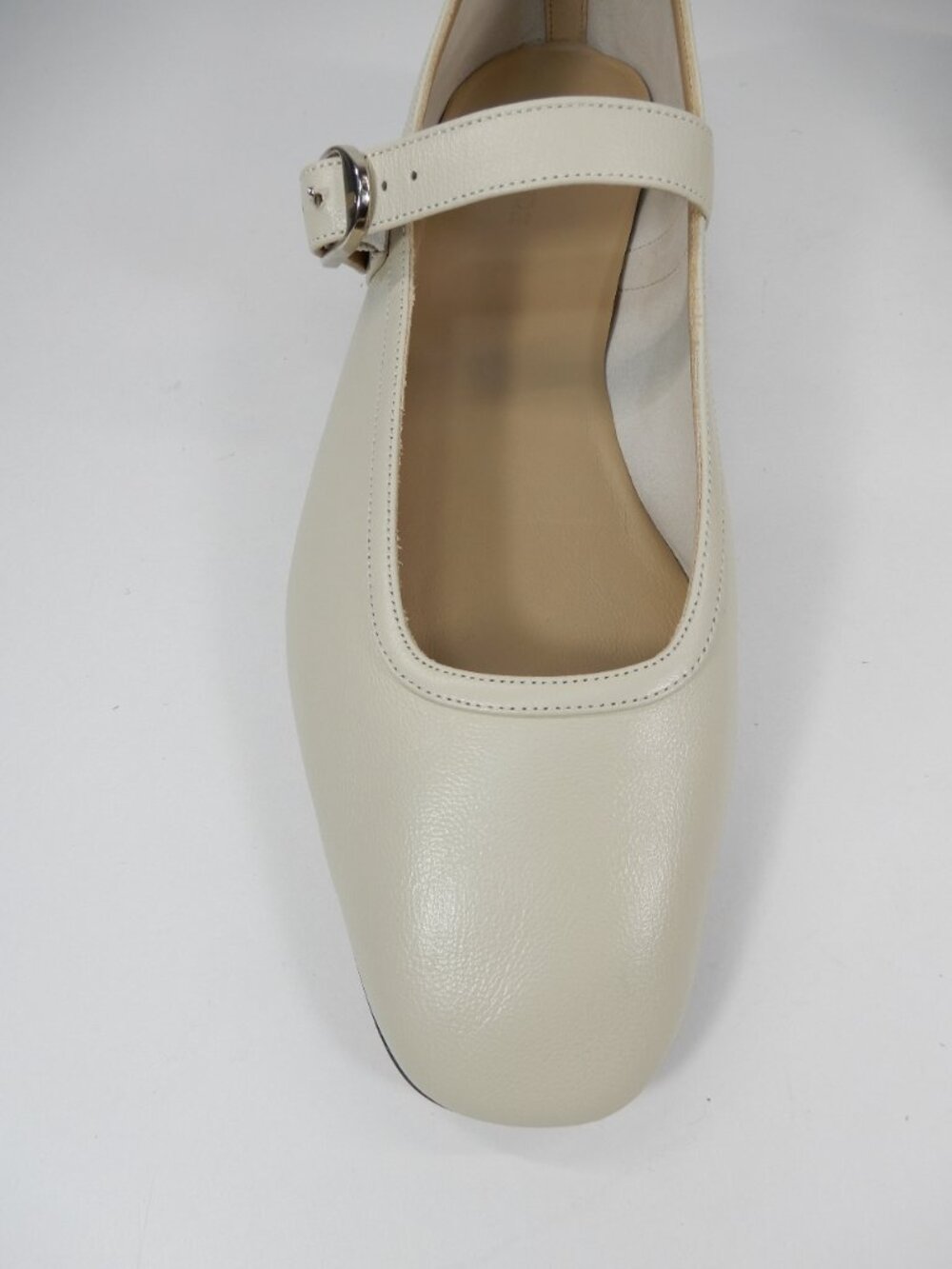 LE MONDE BERYL Mary Jane Ballet Flat 38 7.5 Ecru Lambskin Leather Square Toe NEW - Picture 10 of 16